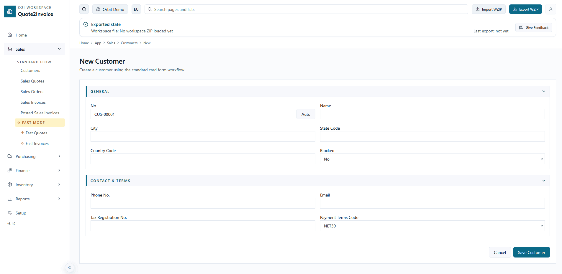 Quote PDF preview in Quote2Invoice document center with download and open options.